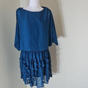 SL Fashions Chic Blue Dress with Sheer Overlay Size 16‎